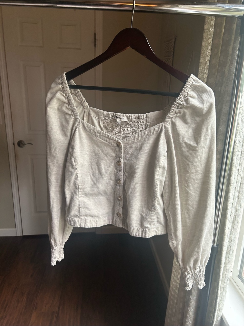Madewell Cream Corduroy Button-Front Peasant Top